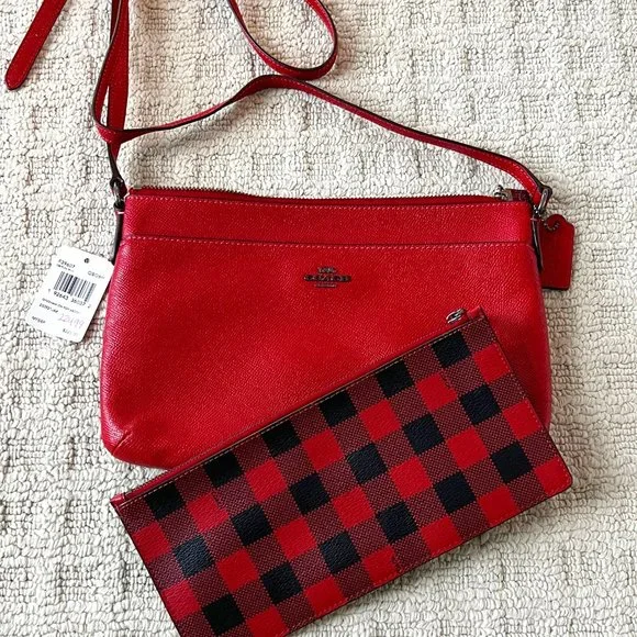 NWT - Coach East / West Crossbody With Pop Up Pouch with Gingham Print - Picture 1 of 7